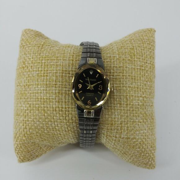 Waltham Diamond Quartz Stainless Steel Back Japan Movt. Two Tone Black Dial - Picture 4 of 11